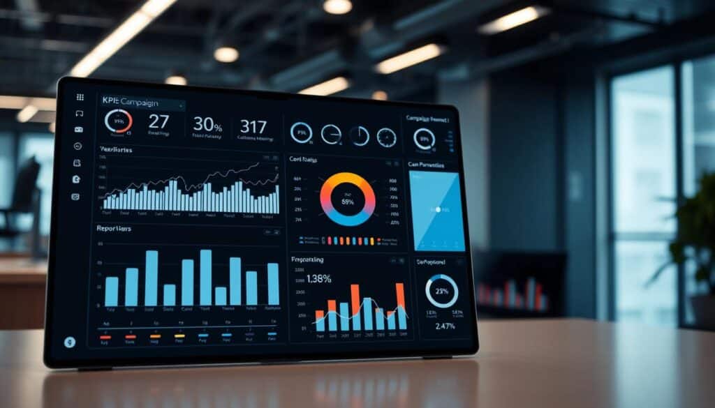 Acompanhamento de resultados com KPIs e relatórios de campanhas